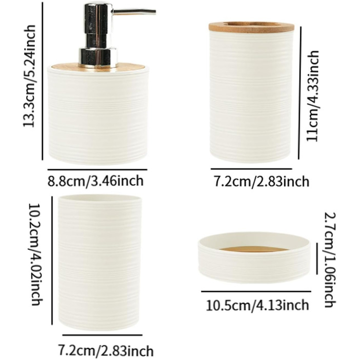 Набір аксесуарів для ванної кімнати Perfk 4X: мильниця, стакан для води, тримач для зубних щіток, зелений (білий)