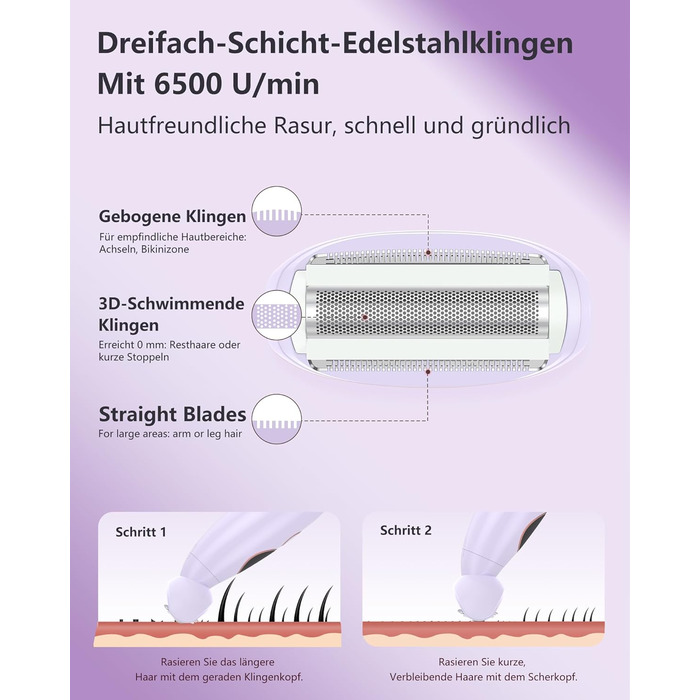 Електричний жіночий тример 3-в-1 для тіла, обличчя, Bikinizone, ніг, USB-зарядка, водонепроникний IPX7, білий (фіолетовий)