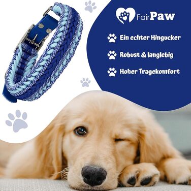 Нашийник для собак FairPaw з паракорду - широкий, ручної роботи, для великих собак, блакитний L