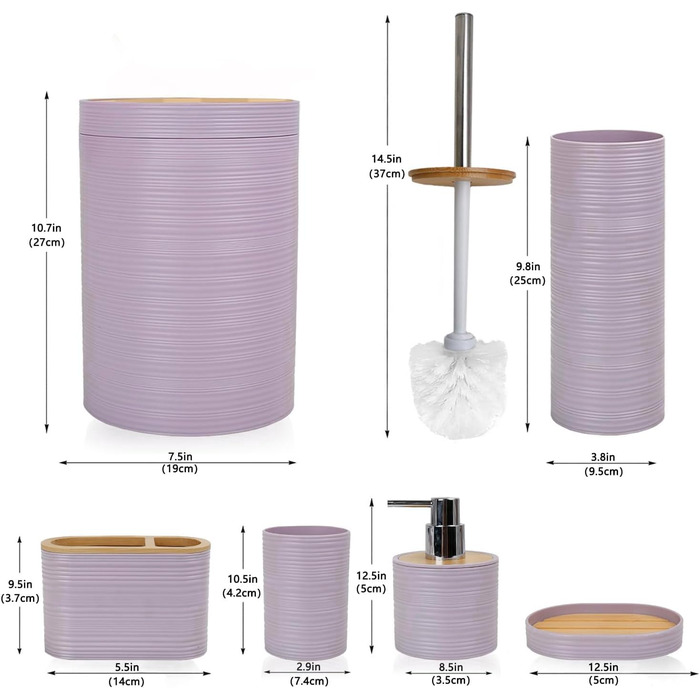 Набір аксесуарів для ванної кімнати CERBIOR: 6 предметів з бамбука (набір для ванної, себорегулятор, тримач для зубних щіток, стаканчик для щіток, мильниця, подарунок для дому, фіолетовий)