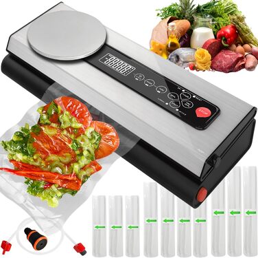 Апарат для вакуумного пакування Ruhhy з дозатором ваги та 9 рулонами – вакуумний пакувальник для харчових продуктів з режимом маринування та закриття пляшок