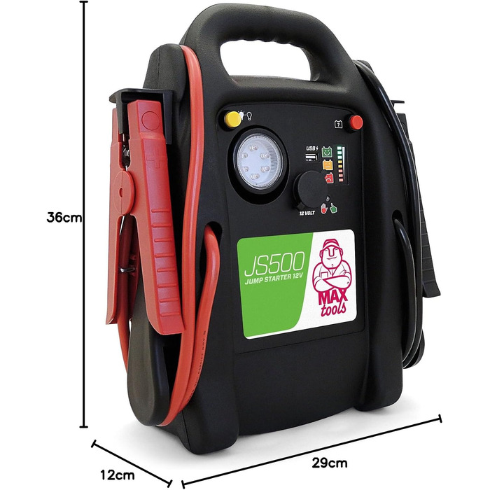 Бустер для авто MAXTOOLS JS500 2200A 22Ah — Пусковий пристрій (Jump Starter) для 12V дизельних та бензинових двигунів, Powerbank з LED-ліхтарем та USB