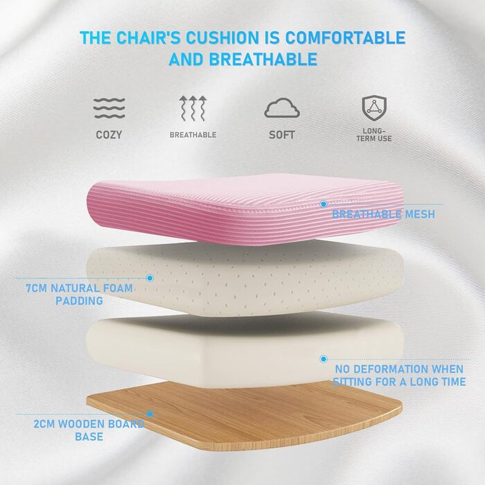 Офісний стіл з регульованими підлокітниками, ергономічний стілець для офісу з сітчастою спинкою, підтримкою попереку, регульованою висотою, м'яким сидінням, поворотний на 360°, (Рожевий)