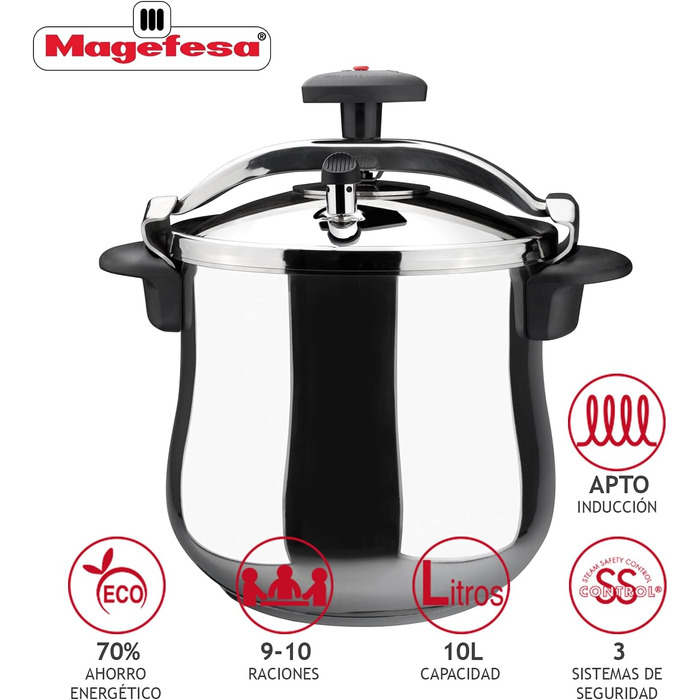 Скороварка Magefesa Star Bombeada 10 л з нержавіючої сталі 18/10 для індукції, рівномірний розподіл тепла, здорове приготування