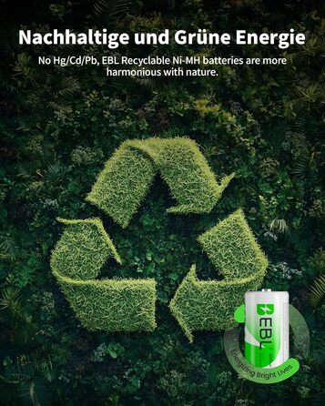 Зарядний пристрій EBL для акумуляторів AA AAA C D NI-MH, Type-C, LCD дисплей, швидка зарядка (зарядний пристрій + 4 x C)