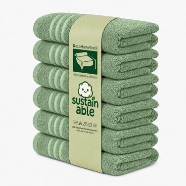 Набір рушників для рук DecoHomeTextil Eco (6 шт), 50x100 см, шавліковий зелений — екологічні, м'які та гігроскопічні махровий рушники