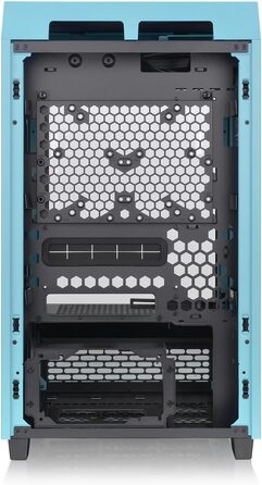 Корпус Thermaltake The Tower 200 Turquoise Mini-ITX з вертикальним розташуванням, загартоване скло, 2x CT140 вентилятори, підтримка AIO 280мм, GPU до 380мм