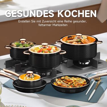 Набір каструль та сковорідок HOMELUX Induktion, 12 шт., алюміній, антипригарне покриття, з кришкою, для індукційних плит, PFOA & PFOS-free