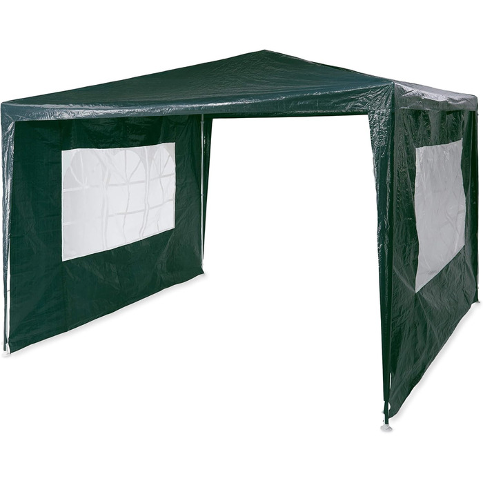 Relaxdays Pavilion 3x3 m, 2 Side Panels, Metal Frame, PE Fabric, Windows, Festival Party Tent, Enclosed, (Green)