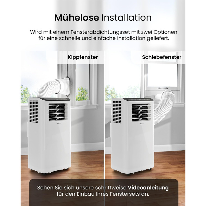 Мобільний кондиціонер Pro Breeze™ 4-в-1: охолоджувач, вентилятор, осушувач повітря, нічний режим, клас енергоефективності A, комплект ущільнювача для вікна, пульт дистанційного керування та таймер 24 години, білий (12000 BTU, Smart App)