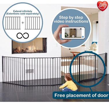 BabyDan Flex XXL - захисний бар'єр для каміну та сходів, 90-350 см, чорний, виробництво Данія