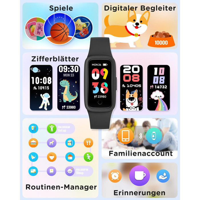 Дитячий фітнес-браслет BIGGERFIVE Vigor 3 з AMOLED дисплеєм, водонепроникний (3ATM), пульсометр, трекер сну, крокомір для дітей 5-12 років, чорний