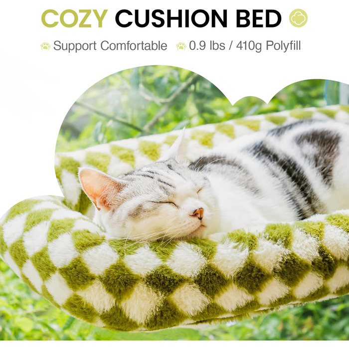 EWOOFUN Large Cat Hammock Hanging Bed for Window - Detachable Thick Cover - Foldable, Stable, 4 Strong Suction Cups, Holds 18kg (White), (Green, L)