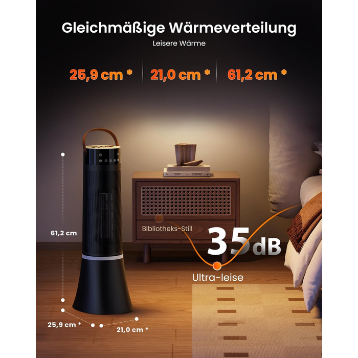 Електричний обігрівач 2000W з керамічним PTC нагрівачем, 75° обертання, термостат, тиха електропіч, 3 режими, таймер 24 години, захист від перегріву та перекидання