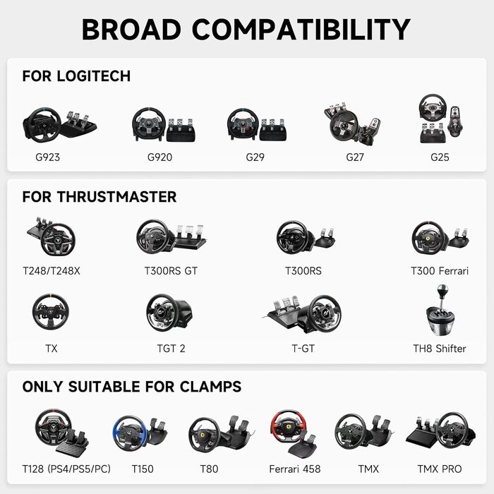 Стенд для керма CO-Z WS02-24: сумісний з Logitech G920/G27/G25/G29, Thrustmaster T80/T150/TX/F430, з кріпленням для перемикача передач, регульована висота, для гоночних симуляторів