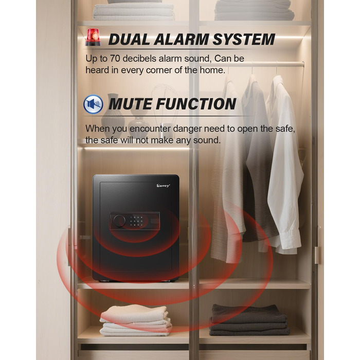 Сейф Kavey Safe Tresor 50L з цифровим замком, подвійним сигналом тривоги та LED-підсвіткою