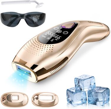 Пристрій для епіляції IPL з охолодженням 6°C, безболісна епіляція для тіла та обличчя, 999 900 імпульсів, 9 рівнів потужності, для тіла, обличчя, зони бікіні