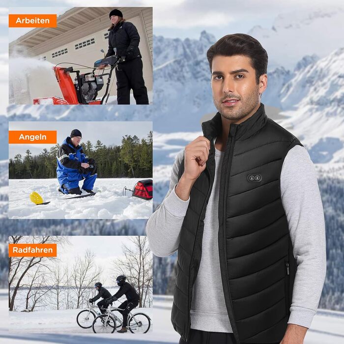 Гріюча жилетка Buba Toys для чоловіків та жінок з акумулятором 20000 mAh, 21 зона нагріву, 3 режими, для активного відпочинку (Outdoor), катання на лижах, велосипеді та мотоциклі, чорний колір