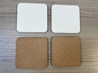 MDF coasters, blank, cork bottom, 9 x 9 cm, white, blank, square, piece (200)