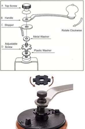Ручна кавомолка Akirakoki з дерева та чавуну, велика ємність, регульована ступінь помолу, для подорожей та кемпінгу (коричневе дерево)