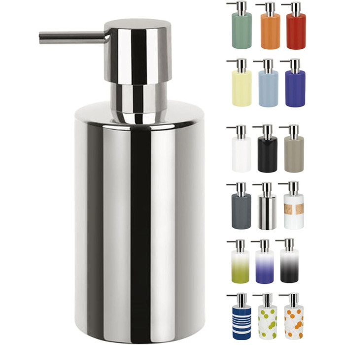 Дозатор мила Spirella | Керамічний | 300 мл | Сріблястий | Довговічний та міцний | 7x7x16 см