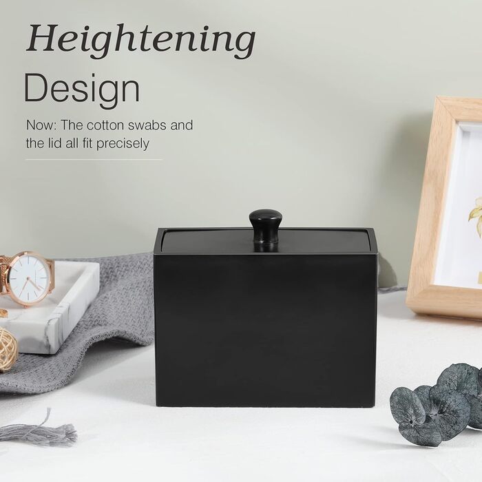 Організатор для ватних паличок та дисків Luxspire з 2 відсіками, чорний матовий, білий