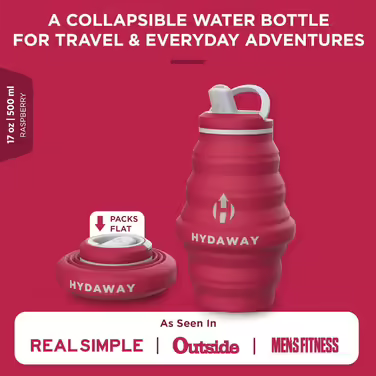 HYDAWAY | Collapsible Water Bottle with Spout Lid | Ultra-Packable and Travel-Friendly | Made of Food-Grade Silicone | 500 ml (Raspberry)