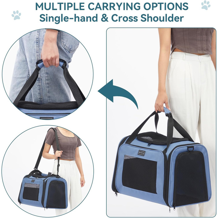 Транспортна переноска для котів та маленьких собак Petfit - легка переноска для подорожей літаком, з ременем безпеки та розширюваним килимком, блакитна (L)