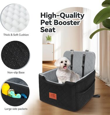 Автокрісло для собак - чорний/сірий, універсальний розмір (до 15 кг), з двома ременями безпеки, знімний та миючий