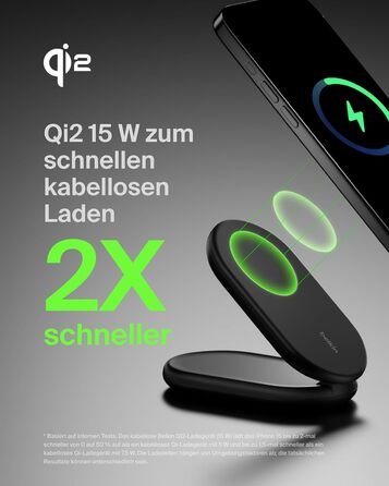 Belkin BoostCharge: Бездротовий зарядний пристрій з магнітним кріпленням Qi2, 15 Вт, сумісний з MagSafe для iPhone 17, Air, 16, 15, 14, 13, 12, Pixel, з функцією підставки – Чорний