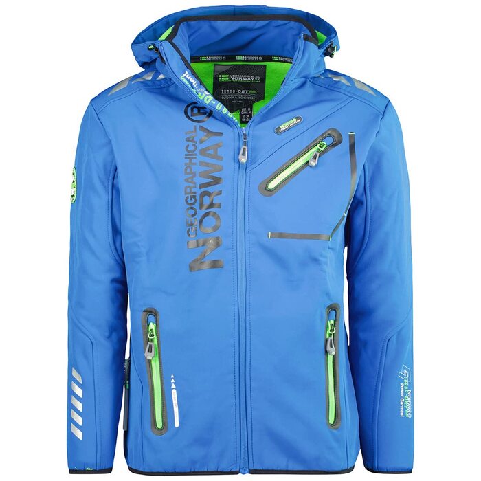 Чоловіча куртка Softshell Geographical Norway Royaute — водонепроникна, вітрозахисна зимова куртка з капюшоном для активного відпочинку, синя, розмір S