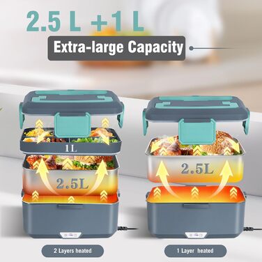XREXS 3.5L Electric Lunch Box 90W, Electric Food Container with Extra Large Capacity, Home/Car Electric Food Container, with Fork & Spoon, Portable Electric Lunch Box for Truck Family Camping