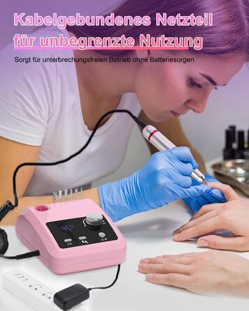 Електрична машинка для манікюру та педикюру CozyZen Professional: набір для догляду за нігтями з LCD-дисплеєм, керуванням рукою та ногою, тиха робота (рожевий)