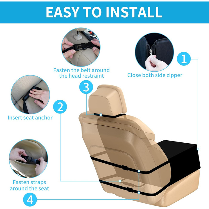 Автокрісло для собак Tamowa, чорне, для собак малого та середнього розміру, з ременями безпеки, водовідштовхувальне