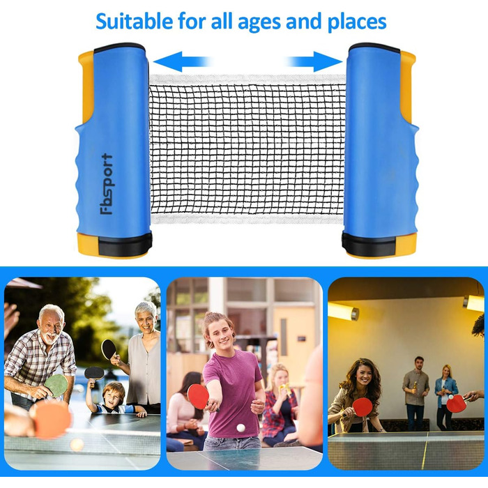 FBSPORT Набір для настільного тенісу Професійний: 2 ракетки, сітка, 6 м'ячів, сумка. Підходить для дорослих та сімей.