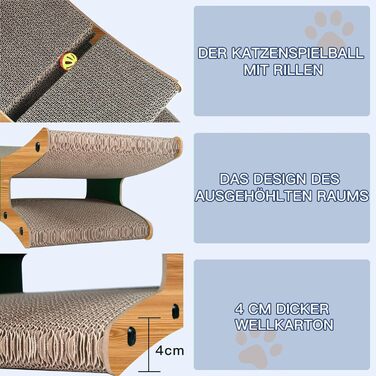 Котяче дряпальний комплекс з будиночком - XL дряпка з картону для кішок 56x26x20 см - Міцне ліжко-дряпка, місце для відпочинку з іграшкою, дерево