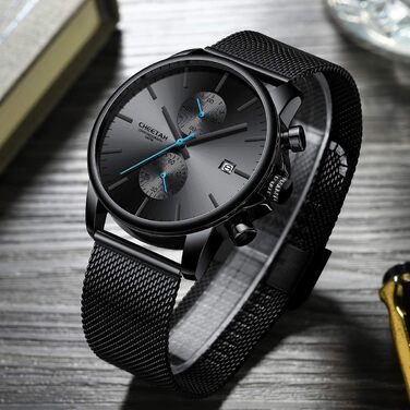 Чоловічий годинник, спортивний, модний, кварц, аналоговий, чорний міський ремінець, нержавіюча сталь, водонепроникний, хронограф, автоматичне відображення дати, синій