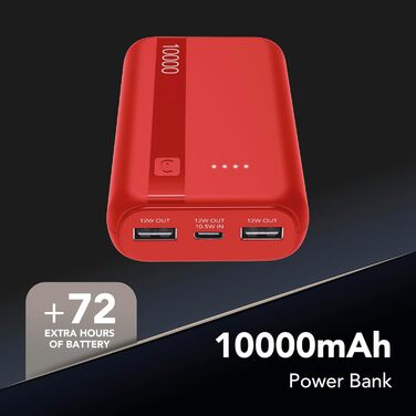 Power Bank Cellularline 20000 mAh з USB-C та 2x USB-A, LED-індикатор, червоний
