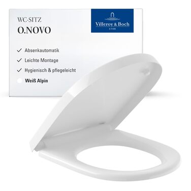 Сидіння для унітаза Villeroy & Boch O.novo з мікроліфтом (м'яке закриття), Duroplast, D-подібне, колір білий альпійський глянець