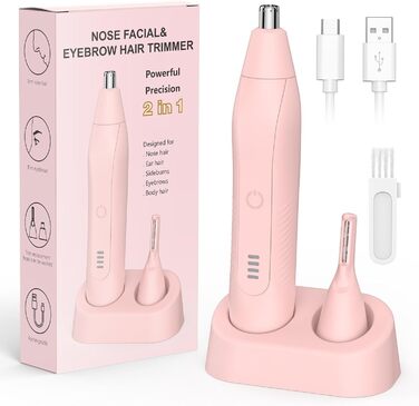 Триммер для носа та вух для жінок: безболісний, USB, 2-в-1, рожевий