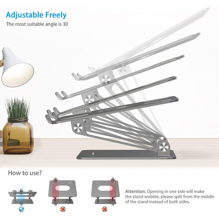 Adjustable Aluminum Laptop Stand - Ventilated Laptop Holder for 10-17 Inch Laptops - Compatible with MacBook, Dell, HP, Samsung, Acer