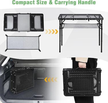 Складний стіл для пікніка REDCAMP 60x40 см, чорний - портативний стіл для кемпінгу, BBQ, приготування їжі на природі з регульованими ніжками