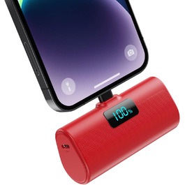 Портативний зарядний акумулятор Mini Powerbank 5200mAh з LCD-дисплеєм для iPhone та інших пристроїв (червоний)