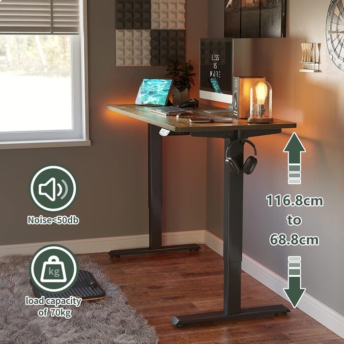 FEZIBO Electric Standing Desk with 2 Drawers, 140x60cm - Adjustable Height Desk with Memory Control, Anti-Collision System, Light Brown Home Office Desk
