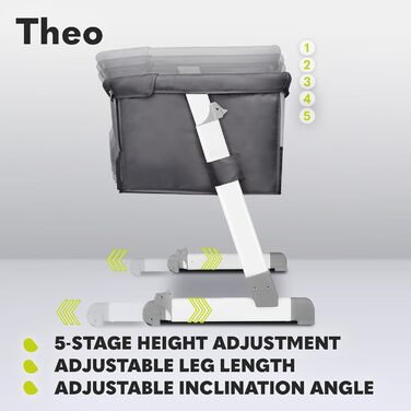 Lionelo Theo 2in1 Baby Cot, Travel Cot for Baby, Crib for Baby from Birth up to 9 kg, Height Adjustment, Recline Adjustment, Foldable Side Rail, Mattress, Mosquito Net (Dark Grey) Dark Grey 1 Piece (1-Pack)