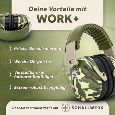 Schallwerk Work+ | Навушники шумозахисні для роботи та повсякденного використання (Камуфляжний зелений)