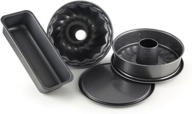 Dr. Oetker 4-Piece Baking Mould Set BACK-HARMONIE, including a springform pan (for flat and tube cakes), a loaf pan, and a Bundt cake pan, with ceramic-reinforced non-stick coating, 1 x 4-piece set