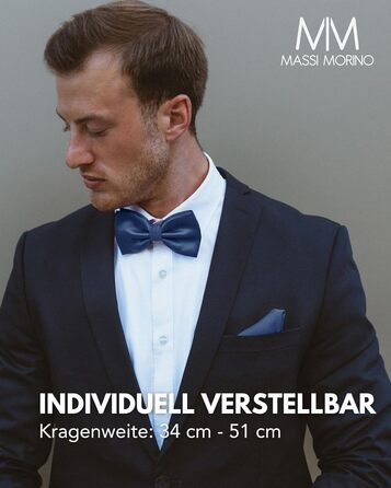 Массі Моріно: Комплект краватка-метелик та нагрудна хустинка для чоловіків - краватка-метелик на весілля, регульована, темно-синя