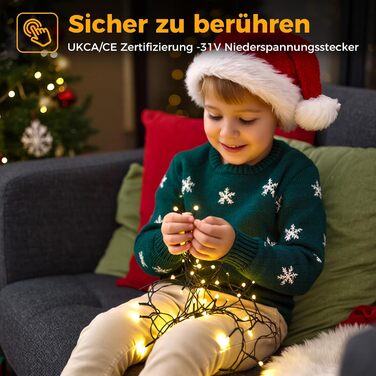 LED гірлянда для прикраси ялинки та декору на балкон/сад: 15м + 5м, 150 LED, тепле біле світло, таймер, пульт, 8 режимів