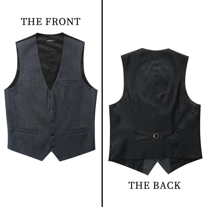 Жилет чоловічий HISDERN в стилі Herringbone, для весілля, формальний, твід, вовняний, класичний, базовий, розмір XL, колір вугільний